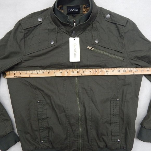 Mens Casual Military Jacket Stand Collar Zipper Pocket Cargo Jacket Army Green L - Picture 8 of 16